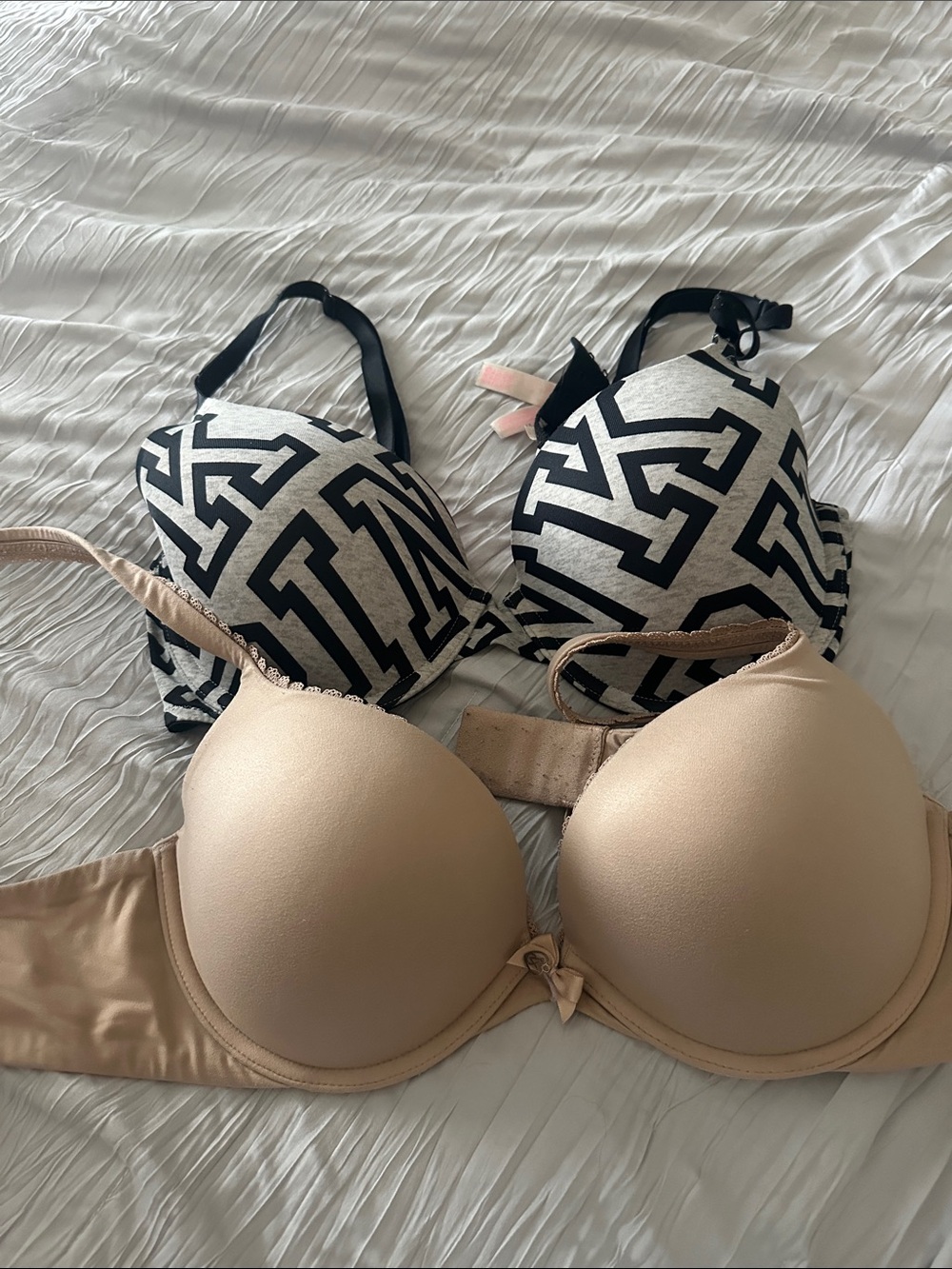 Victoria's Secret Black & Beige Patterned and Nude Push-Up Bras (2)